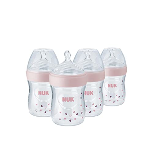 NUK Simply Natural Bottle, 5oz, 4 Pack, Pink Hearts