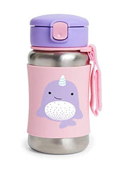 Skip Hop Toddler Sippy Cup with Straw, Zoo Stainless Steel Straw Bottle, Narwhal