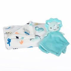 Baby’s First by Nemcor 2 Piece Baby Blanket and Buddy Set, 30x40" Security Blanket and Plush Teething for New Born and Infant, Blue Dino