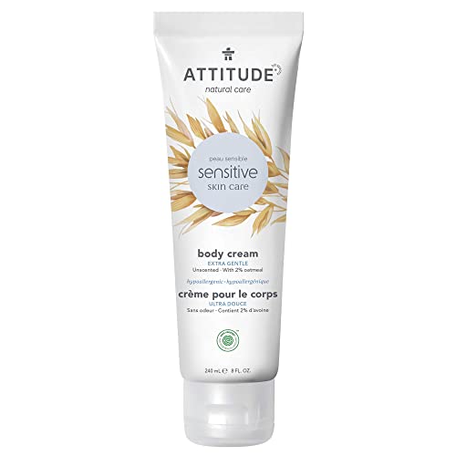 ATTITUDE Extra Gentle Body Cream for Sensitive Skin Enriched with Oat, EWG Verified, Hypoallergenic, Vegan and Cruelty-free, Unscented, 240 ml