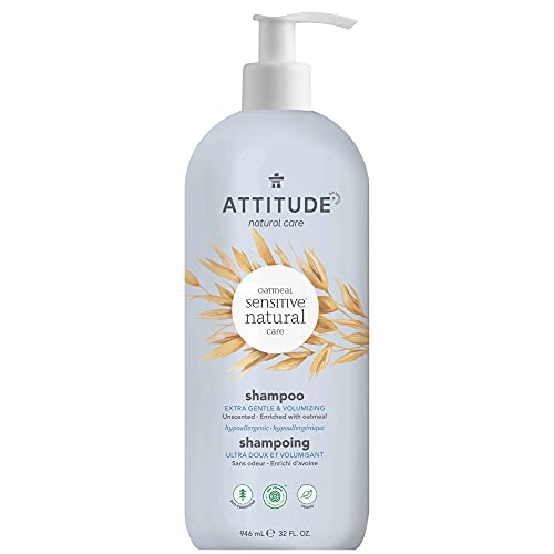 ATTITUDE Extra Gentle and Volumizing Shampoo for Sensitive Skin Enriched with Oat, EWG Verified, Hypoallergenic, Vegan and Cruelty-free, Unscented, 946 ml