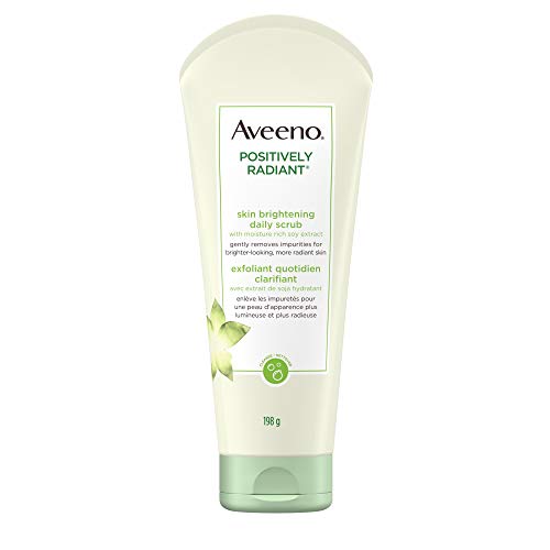 Aveeno Face Face scrub, positively Radiant Skin Brightening Daily Facial Exfoliator for Dark Spots, With soy extract, Oil free, non-comedogenic, 198 Grams