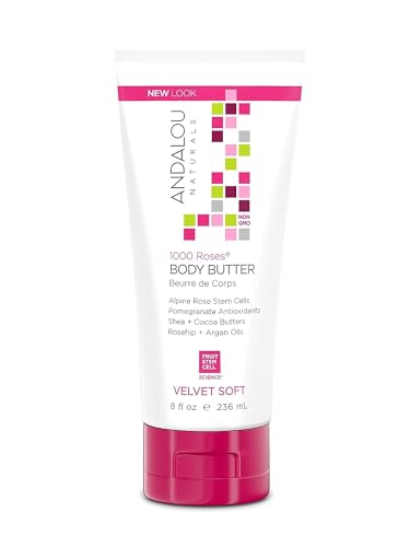 Andalou Naturals 1000 Roses Body Butter - Velvet Soft Body Butter With All Natural Ingredients, 236 mL