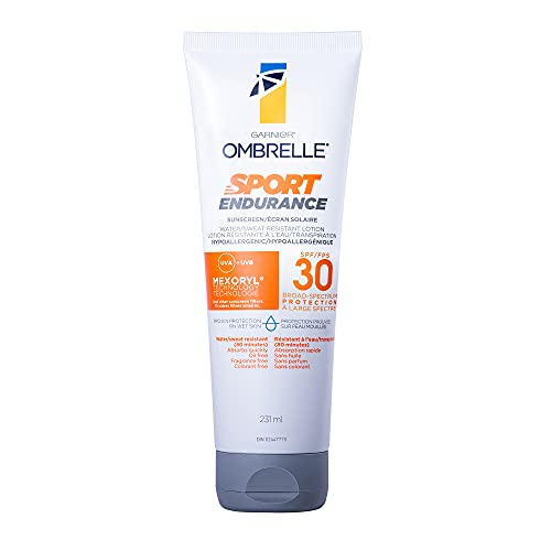 Garnier Ombrelle Sport Sunscreen Lotion, SPF 30, Sweat and Water Resistant, Fast Drying, Hypoallergenic, Oil and Fragrance Free, 231mL