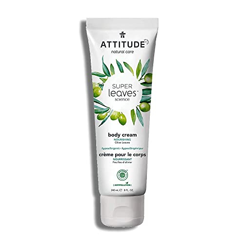 ATTITUDE Body Cream, EWG Verified, Hypoallergenic, Plant and Mineral-Based Ingredients, Vegan and Cruelty-free Beauty and Personal Care Products, Nourishing, Olive Leaves, 240 ml