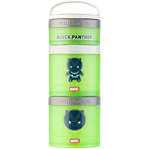 Whiskware Marvel Snack Containers for Toddlers and Kids, 3 Stackable Snack Cups for School and Travel, Black Panther Character