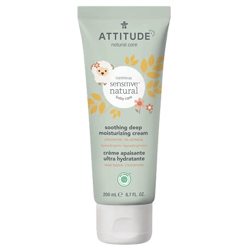 ATTITUDE Deep Moisturizing Body Cream for Baby with Sensitive Skin, Plant and Mineral-Based Ingredients, Vegan and Cruelty-free Personal Care Products, Enriched with Oatmeal, Unscented, 200 ml