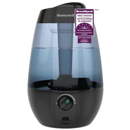 Honeywell HUL535BC Ultrasonic Cool Mist Humidifier, with Variable Output Control, Auto Shut-off, Ultra Quiet Operation, Directional Mist Outlet, Cool Visible Mist, Black, 1-Gallon