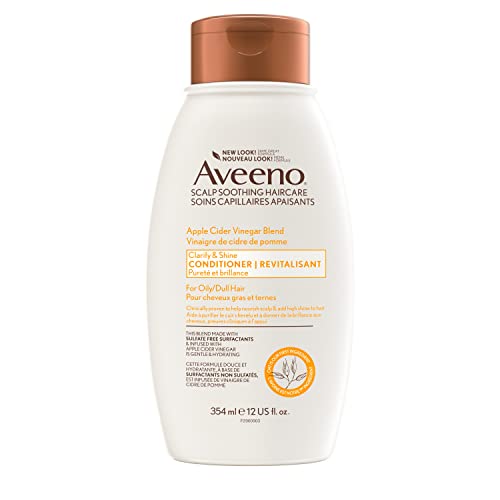 Aveeno Apple Cider Vinegar Clarifying Conditioner, Shine Boosting, Nourishing, for Dull Hair, 354 milliliters