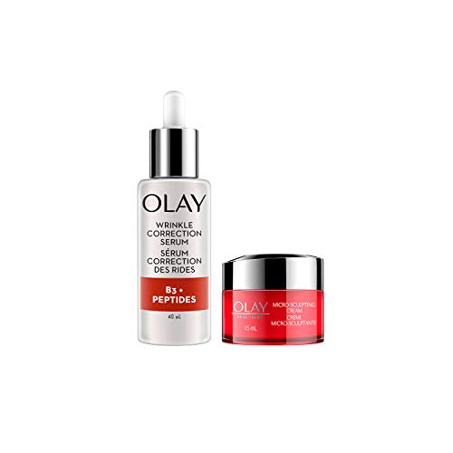 Olay Serums Correction Serum with Vitamin B3, Niacinamide + Peptides, 40 ml + Olay Regenerist Micro-Sculpting Face Moisturizer, 15ml Travel/Trial Size Gift Set