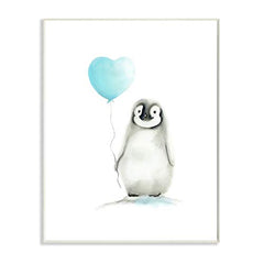 Stupell Industries Home Décor Collection Baby Penguin with Blue Balloon Wall Plaque Art(brp-2057_wd_10x15)