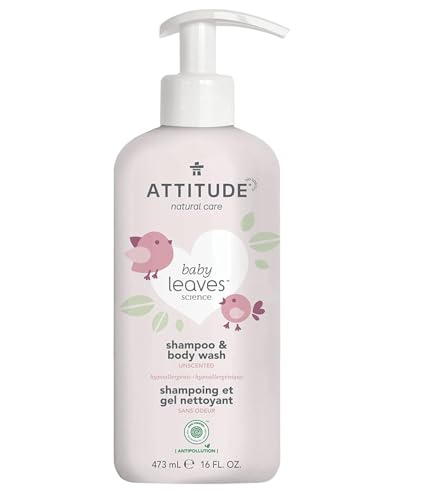 ATTITUDE Shampoo and Body Wash for Baby & Newborn, EWG Verified, Hypoallergenic, Plant- and Mineral-Based Ingredients, Vegan and Cruelty-free, Unscented, 473 ml