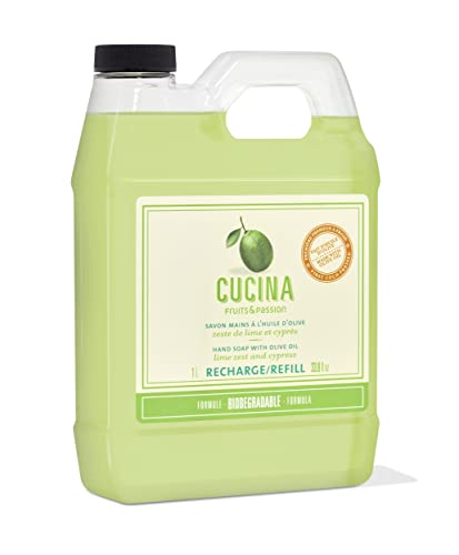 Fruits & Passion's Cucina Hand Soap with Olive Oil Refill, Lime Zest and Cypress, 1L