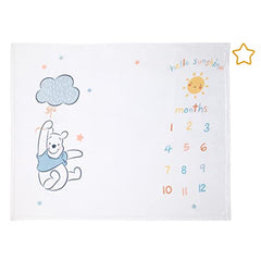 Disney Winnie the Pooh White, Yellow, and Aqua Super Soft Milestone Baby Blanket