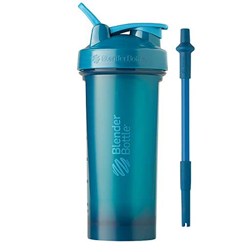 BlenderBottle Classic V2 Shaker Bottle with Straw for Protein Shakes and Pre Workout, 28-Ounce, Ocean Blue