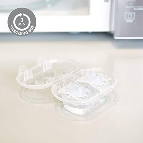 Medela Baby Pacifier | 0-6 Months | Includes Sterilizing Case | 2-Pack | Soft Silicone | BPA-Free | Supports Natural Suckling | Blue and Clear