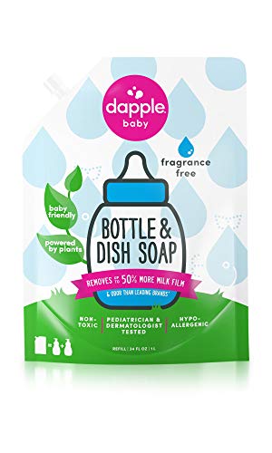 Dapple Baby - Bottle & Dish Soap Eco Refill, Plant Based Bottle Cleaner, Baby Safe Liquid Dish Soap, Fragrance Free Scented - 1L, 34 Ounces