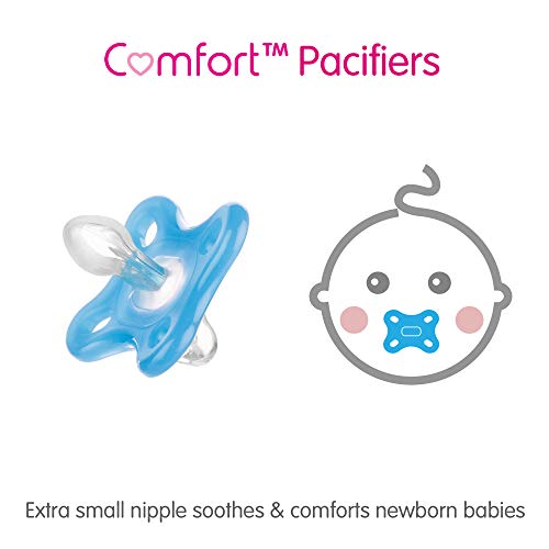 MAM 'Comfort' Design Collection Pacifier for Breastfed Babies (Pack of 2 Pacifiers), MAM Soother with Soft Silicone Nipple, Unisex Baby Essentials, 0-4 months, (Colors may vary)