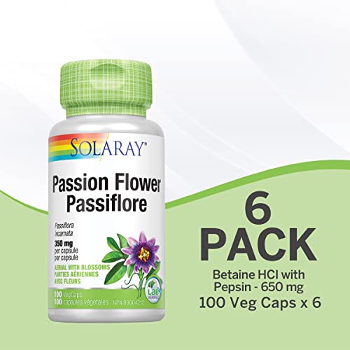 SOLARAY – Passion Flower, 350mg | Herbal Support | Passiflora Incarnata, Aerial with Blossoms | Dietary Supplement | Non-GMO, Vegan, Lab Verified | 100 Vegetarian Capsules| 6 - Pack