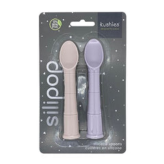 SILIPOP by Kushies Silicone Baby Spoon- 2pk with Suction. Soft Baby Feeding Utensil, Gum Friendly - Pink/Lilac