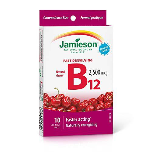 Jamieson Vitamin B12 Methylcobalamin 2,500 mcg High Potency Fast-Dissolving Tablets - Travel Size (Packaging May Vary)