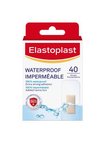 Elastoplast Aqua Protect Waterproof Adhesive Bandages | 40 Strips, Transparent | 100% Waterproof | Extra Strong Adhesion | Ideal for washing, showering, bathing and swimming | Non-stick Wound Pad | Bacteria Shield