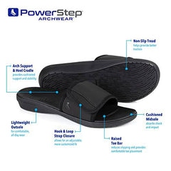 Powerstep Women's Arch Support, Plantar Fasciitis Relief Slide Sandal, Black - Blk, 9