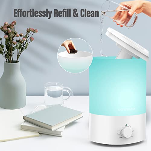 MegaWise Cool Mist Humidifiers for Babies, Bedroom, Nursery, Home and Office | Super Quiet Ultrasonic Vaporizer, Large Top-Refill 3.5L, Essential Oil Diffuser, Auto Off, Easy Clean