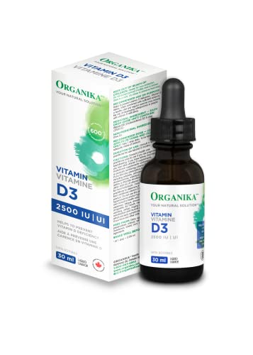 Organika Vitamin D3 Liquid 2500IU- Olive Oil Base, Immune System Support- 30ml