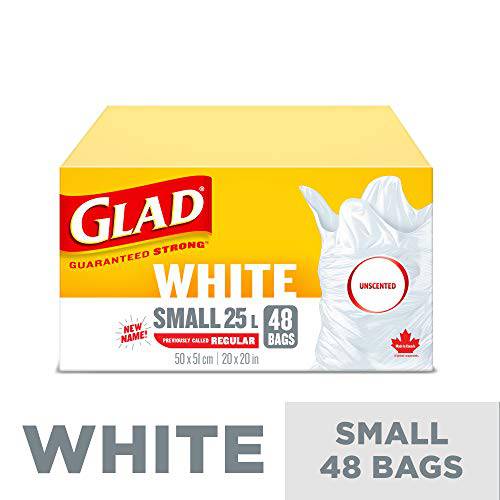 Glad White Garbage Bags - Small 25 Litres - Unscented, 48 Trash Bags - Zecoya