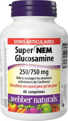 Webber Naturals Super NEM Glucosamine, 60 Tablets, Natural Eggshell Membrane for Support of Joint Pain and Stiffness, Non-GMO, Gluten and Dairy Free