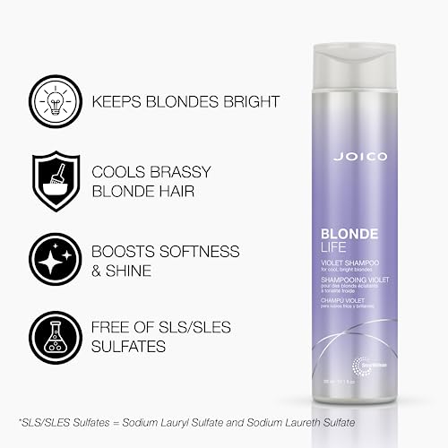 Joico Blonde Life Violet Purple Shampoo, Neutralizes Brassy Tones for Blonde Hair, Strengthen Dry Damaged Hair, with Rosehip Oil and Keratin