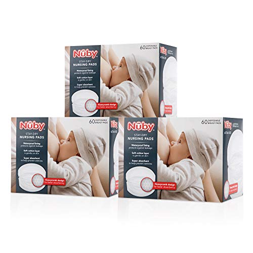 Nuby Stay-Dry Disposable 180-Piece Breast Pads, Honeycomb White