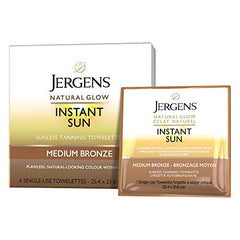 Jergens Natural Glow Instant Sun Self Tanning Towelettes, Medium Bronze Shade (6 Count)