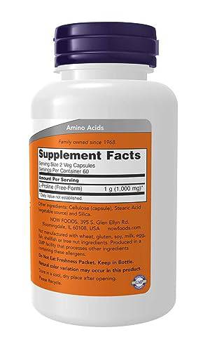 NOW Supplements L-Proline 500mg Capsules, 120 Count