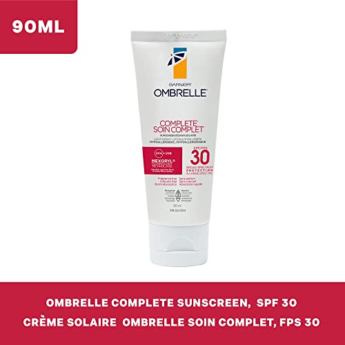 Garnier Ombrelle Sunscreen Complete Body Lotion SPF 30, Hypoallergenic, Fragance-Free, 90 mL