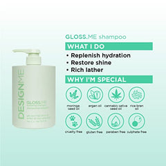 DESIGNME GLOSS.ME Hydrating Shampoo with Hemp Oil and Argan Oil | Moisturizing Shampoo for Strong, Soft and Shiny Hair | Sulfate Free Shampoo, 1L