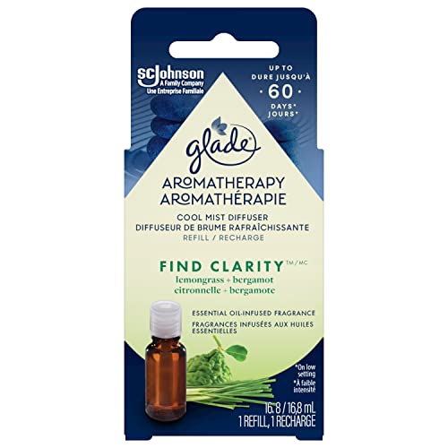 Glade Essential Oil Diffuser Refill, Use with Cool Mist Aromatherapy Diffuser, Air Freshener for Home, Find Clarity Scent with Notes of Bergamot & Lemongrass, 1 Count