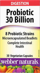 Webber Naturals Probiotic 30 Billion Active Cells, 8 Probiotic Strains, 30 Capsules, For Digestive Health, Vegetarian - Zecoya