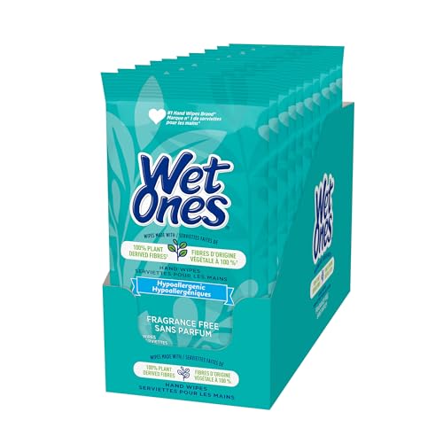 Wet Ones Hand Wipes, Plant Derived Wet Wipes 12 Count Travel Pack, Pack of 12, White