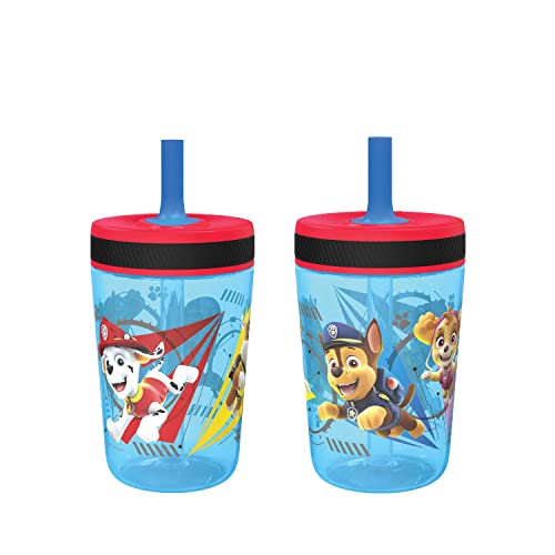 Zak Designs Paw Patrol Chase & Marshall Kelso Tumbler Set, Leak-Proof Screw-On Lid with Straw, BPA-Free, Made of Durable Plastic and Silicone, Perfect Bundle for Kids (15 oz, 2pc Set)