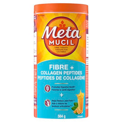 Metamucil Fibre+ Collagen Peptides, Psyllium Husk Powder, Plant Based Fibre, Sugar-Free with Stevia, Orange Flavoured, 60 Servings (1 Bottle - 564G Fibre Powder)