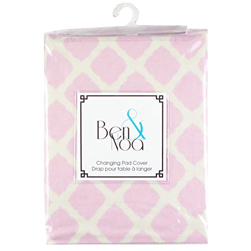 Ben & Noa Flannel Fitted Change Pad Sheet with Slits for Safety Straps, Pink Lattice