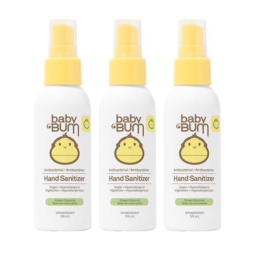 Sun Bum Baby Bum Hand Sanitizer Antibacterial Spray I Natural Fragrance Non-Drying Coconut and Aloe Formula I Perfect for Sensitive Skin I Travel Size I 2 Ounce (Pack Of 3), 217.7 Grams , Packaging may vary