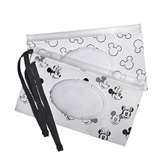 Disney Baby by J.L. Childress Reusable Wet Wipes Case 2-Pack, Refillable Wipes Holder, Portable for Travel, Includes Wrist Strap, Mickey and Minnie (1140DIS)