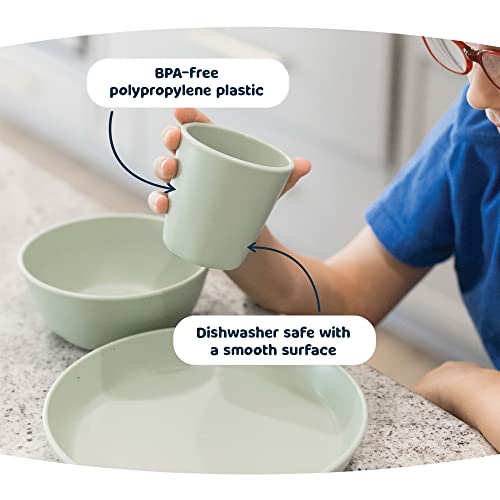 Tiny Twinkle Tableware 3 Pack Dish Set- BPA-Free Cups, Plates and Bowls Sets for Kids and Toddlers - Polypropylene Plastic Dinnerware Set (Sage, Charcoal, Iceblue - Cups)
