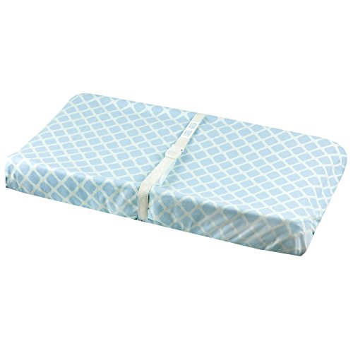 Ben & Noa Flannel Fitted Change Pad Sheet with Slits for Safety Straps, Blue Lattice