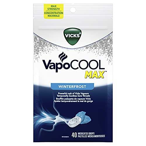 Vicks VapoCOOL Max Medicated Drops for Temporary Cough and Sore Throat Relief, Lozenges, Winterfrost Flavour, 40 Count