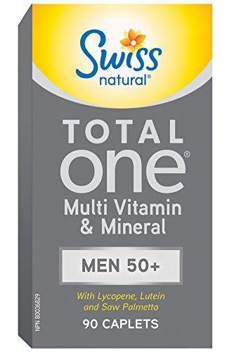 Swiss Natural Total One Multi Vitamin & Mineral | Men 50+ with Lycopene, Lutein and Saw Palmetto | Daily Maintenance for Overall Health | No Preservatives or Dairy | 90 Caplets