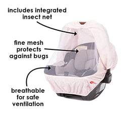 Diono Infant Car Seat Cover, Universal Weather Protection Canopy for Baby, Adjustable and Breathable with Insect Net, Pink